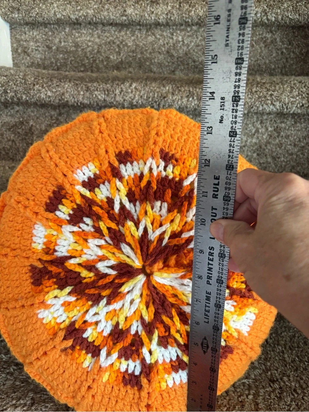 Handcrafted Orange Crochet Round Pillow - Vibrant Autumn Accent